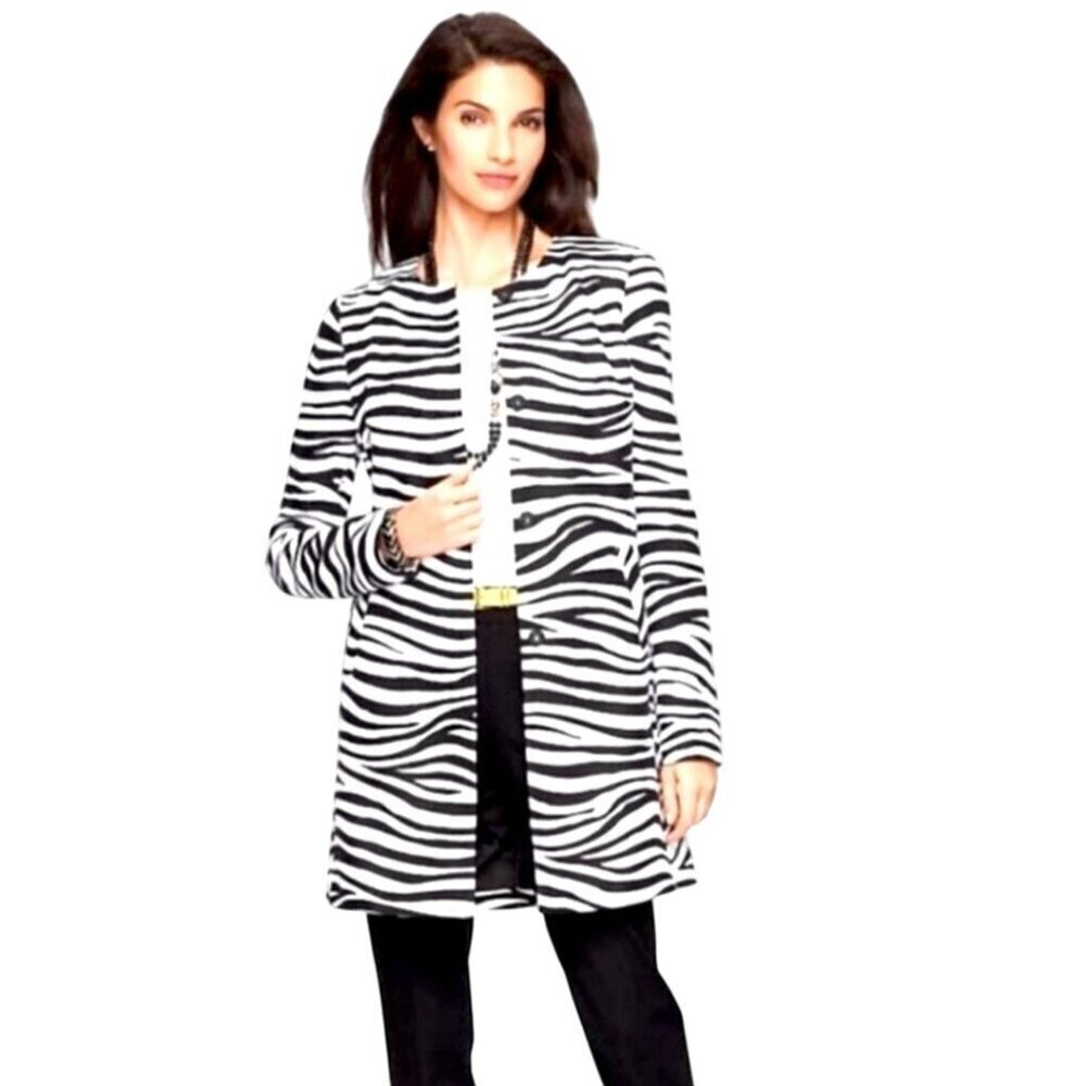 Talbots NWT Deadstock Gorgeous Zebra Striped Jacket Pockets Snap Closure Size 10